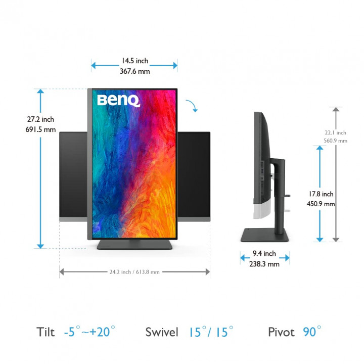 BenQ DesignVue PD2706U - 27” 3840x2160 UHD 16:9 HDR IPS LED 4K Monitor - USB-C