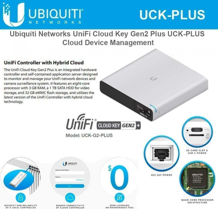 Ubiquiti Networks Cloud Key Gen2 gateway/controller 10, 100, 1000 Mbit/s (UCK-G2-PLUS)